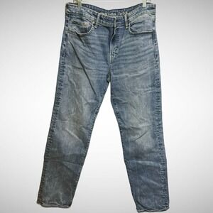 American Eagle Jeans Mens 34 X 32 Solid Blue Denim Pants Straight Fit Pre Owned